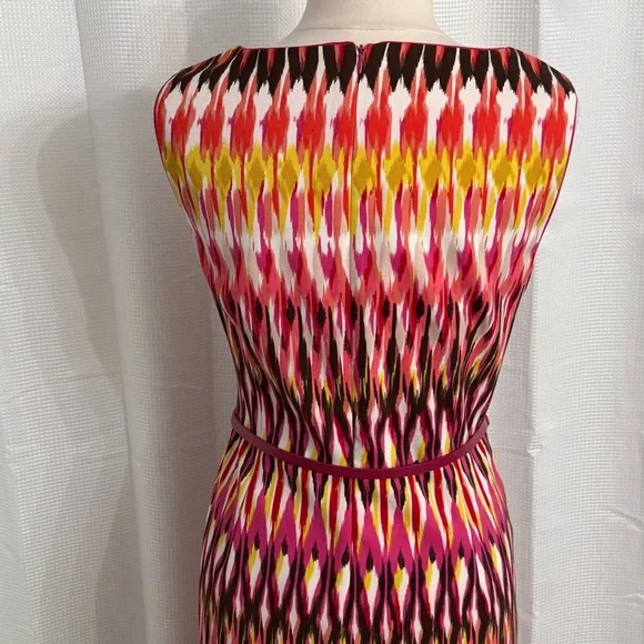 Roz & Ali Women's Sleeveless Round Neck Midi Vibrant Ikat Multicolor Dress Sz 16 - Picture 7 of 8